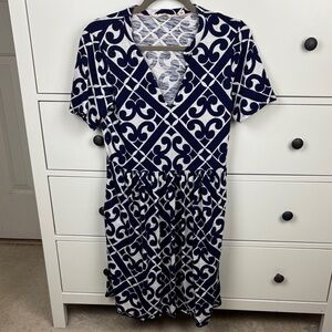 Boden Navy and White Geometric Dress - Size 4